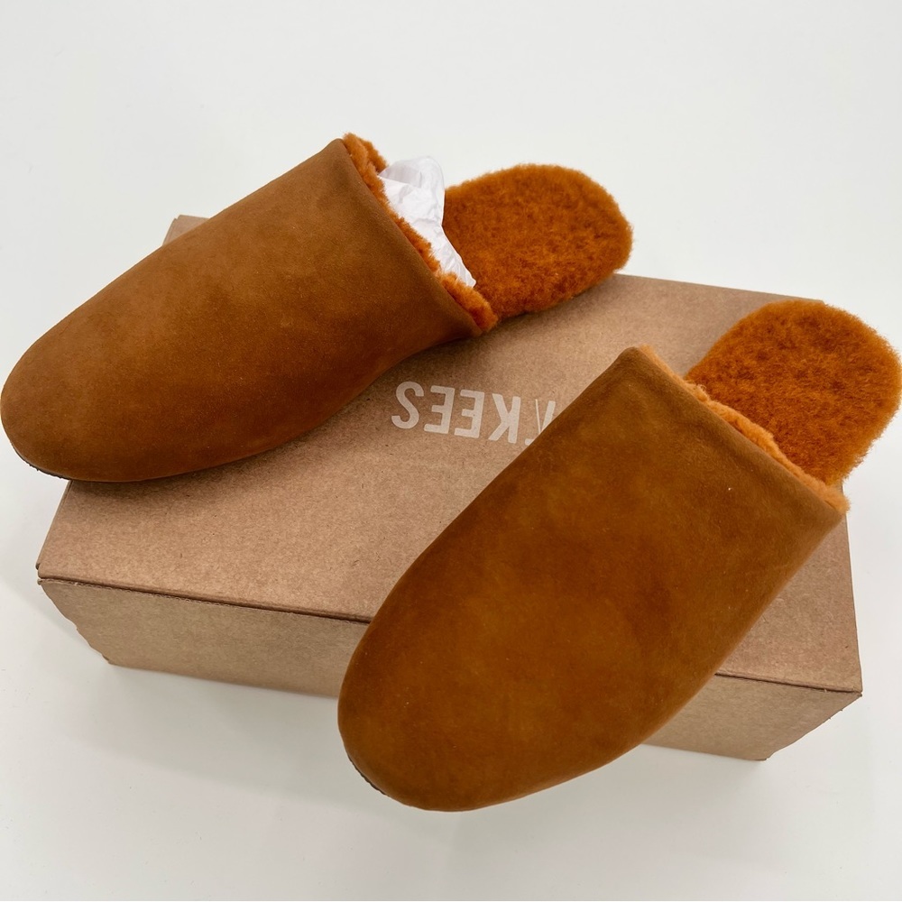 NWT TKEES Ines Shearling Camel Sandal Flats US 9 EU 40 Loafers Suede Mules Tan - Picture 6 of 10